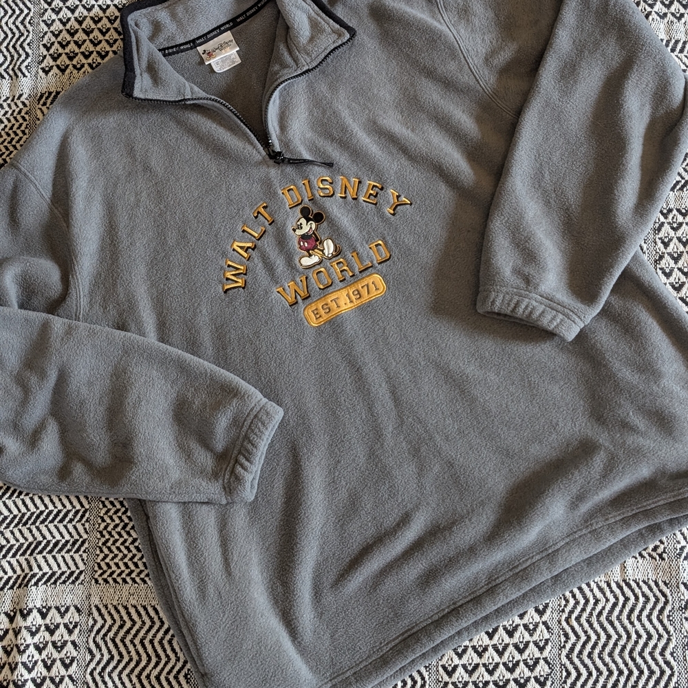 Disney Men's Charcoal Zip-Up Sweater with Mickey Design